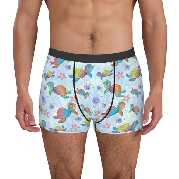 Balery Colorful Sea Turtle Calzoncillos bóxer para hombre, ropa interior de algodón suave y transpirable con cinturilla de nailon-Large