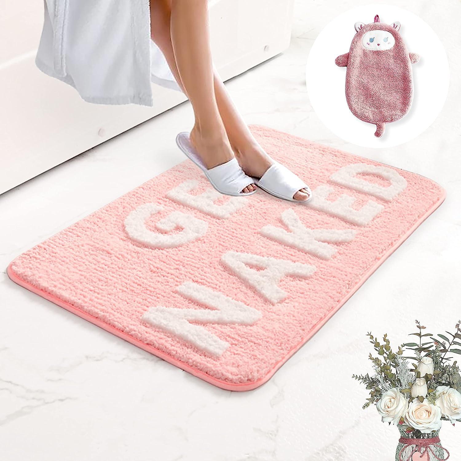 Get Naked Bath Mat Pink Cute Pink Bathroom Rugs Funny Soft Microfiber and Super Absorbent Bath Mats Fun Non Slip Bathroom Decor for Apartment with Rug Pad Machine Washable Bath Rug 32 x 20 Walmart
