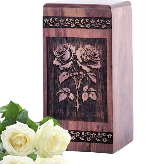 Rose Garden Urn - Large Urns For Human Ashes Adult Female - Cremation Urns For Human Ashes - Wooden Urn For Ashes Adult Male - Funeral Urns For Ashes Adult - Decorative Urns For Human Ashes -14 Inch