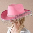 thumbnail image 4 of Happydeer Rhinestone Cowgirl Hat Retro Western Style with Adjustable Tie Fringed Rhinestone Hat for Cosplay Parties (Pink), 4 of 13
