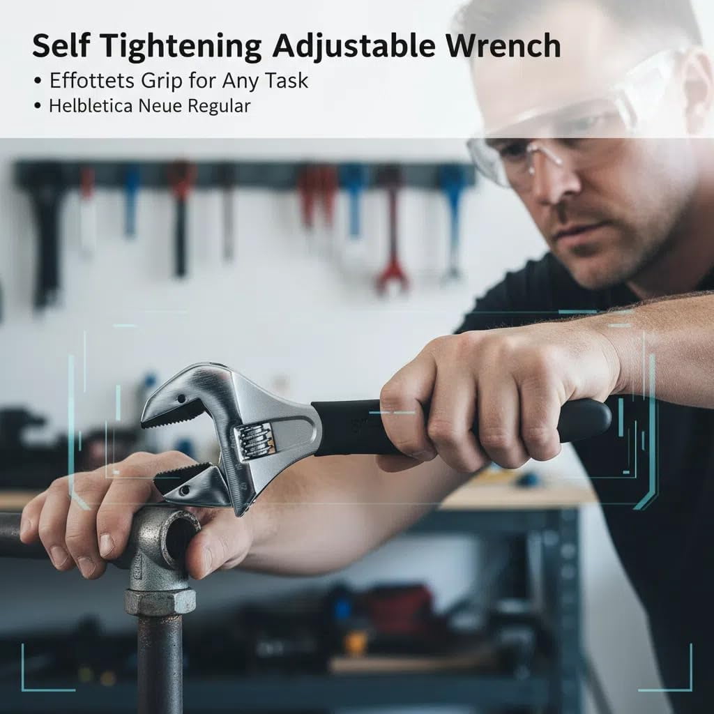 Self-Tightening Adjustable Wrench 8Inch, High-Torque, Non-Slip Handle, Ergonomic Design, Durable Chrome-Plated Jaw, Quick-Adjust Mechanism, 0-25mm Adjustable Opening, for Plumbing, DIY, Home Repairs