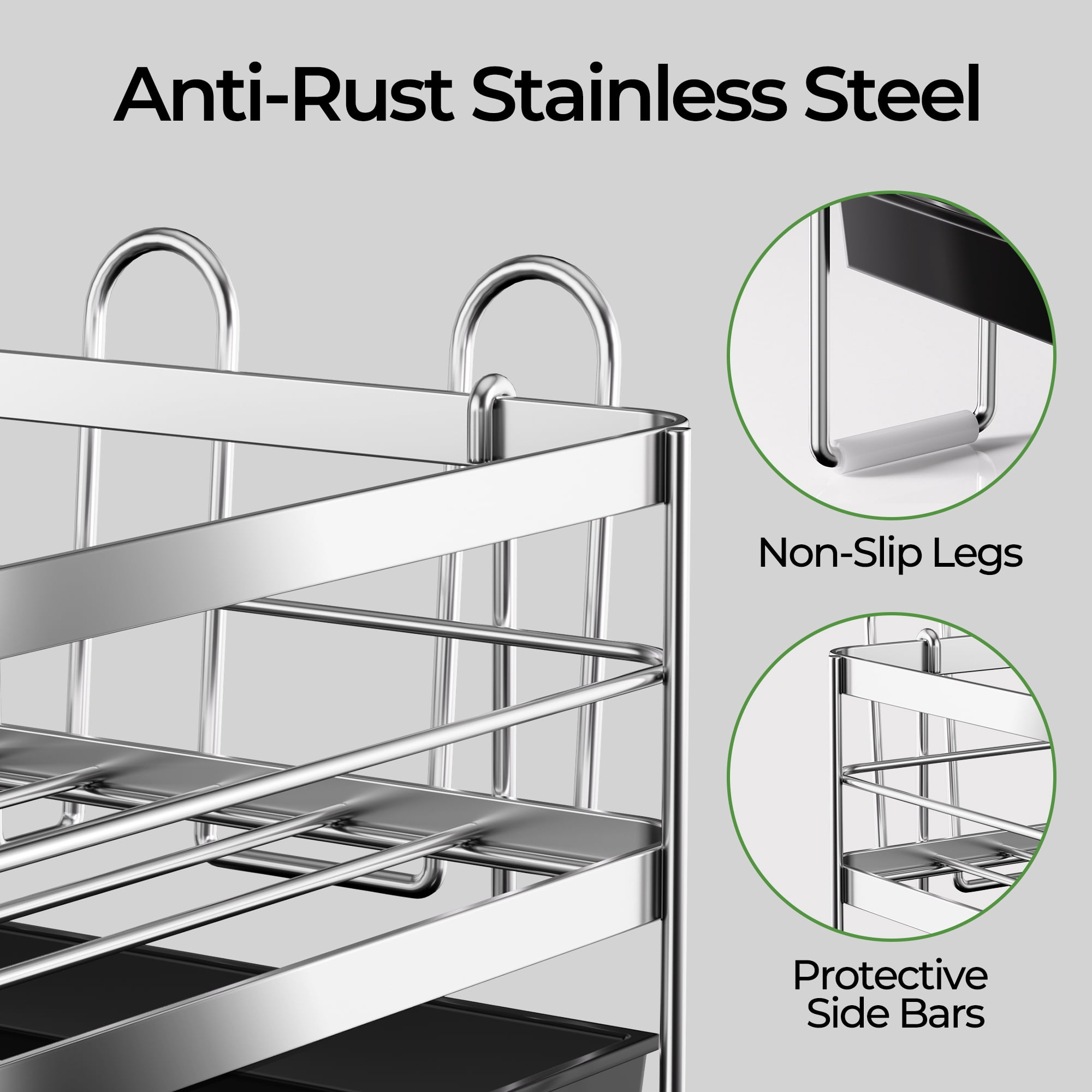 ORDORA Dish Drying Rack - Extendable Dish Rack Kitchen Drainer Set, Multifunctional Dish Drainer with Drainboard Set, Dish rack with Utensil Holder & Cup Holder, 13.4"-28.7" L x 11.8" W