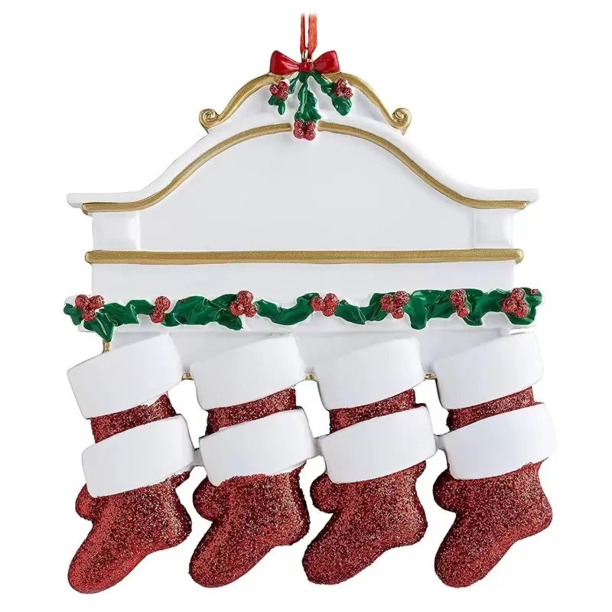 Medias de resina navideña personalizadas, adorno familiar, decoración colgante para árbol de Navidad, suministros para fiesta en casa