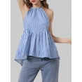 thumbnail image 4 of FOCUSNORM Débardeurs d'Été pour Femmes, Mode, Sans Manches, Dos Ouvert, Col Licou, à Rayures, Peplum, 4 of 9