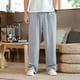 thumbnail image 3 of Pantalones casuales de lino para hombre con cintura elástica y color liso - Pantalones holgados de mezcla de algodón para el día a día y actividades al aire libre, para primavera/verano, 3 of 5