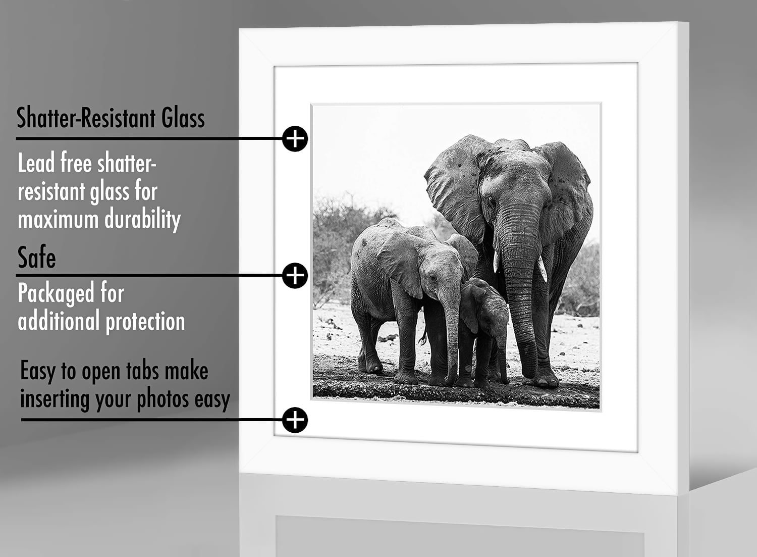 11 x 11 Black Picture Frame - Displays Photos 8 x 8 with Mat