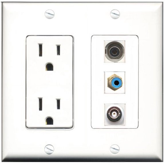 RiteAV - 15 Amp Power Outlet 1 Port RCA Blue 1 Port 3.5mm 1 Port BNC Decorative Wall Plate