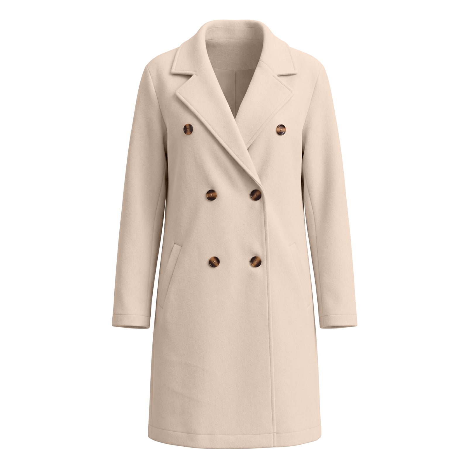 SONXAHE Double Breasted Wool Blend Coat For Women Lapel Long Sleeve Outerwear Mid Length Overcoat