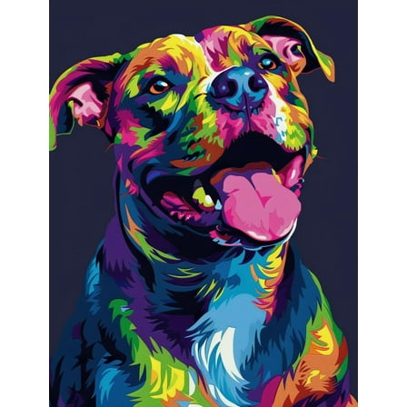 Colorful Portrait of Happy Pitbull Dog DIY 11CT Stamped Cross Stitch Kits for Beginners Easy Needlepoint Embroidery Counted Cross Stitch Art Craft for Wall Decoration 12x16inch(3)