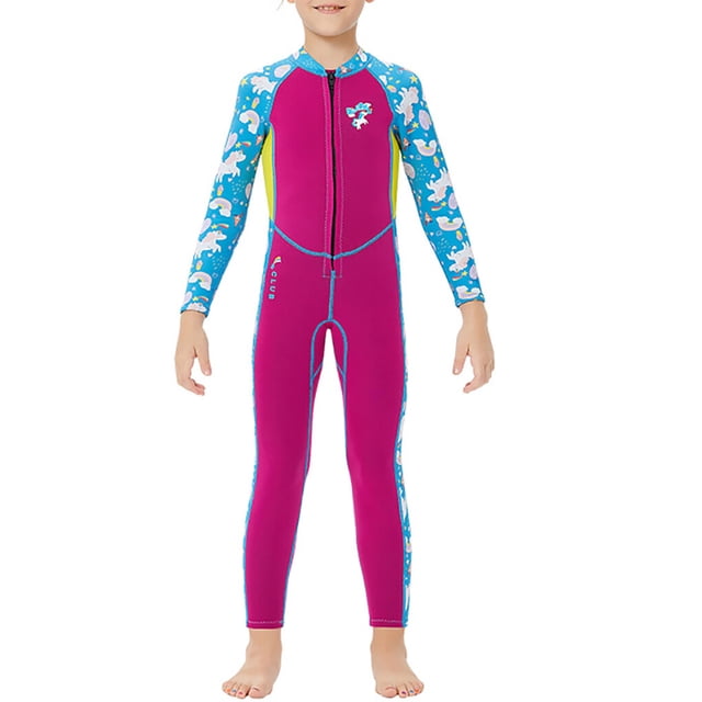 Greeniant Traje de neopreno para niños de 2,5 MM, de manga larga, de una pieza, para mantener el calor, protección con cremallera frontal, Deportes acuáticos rojo púrpura SG