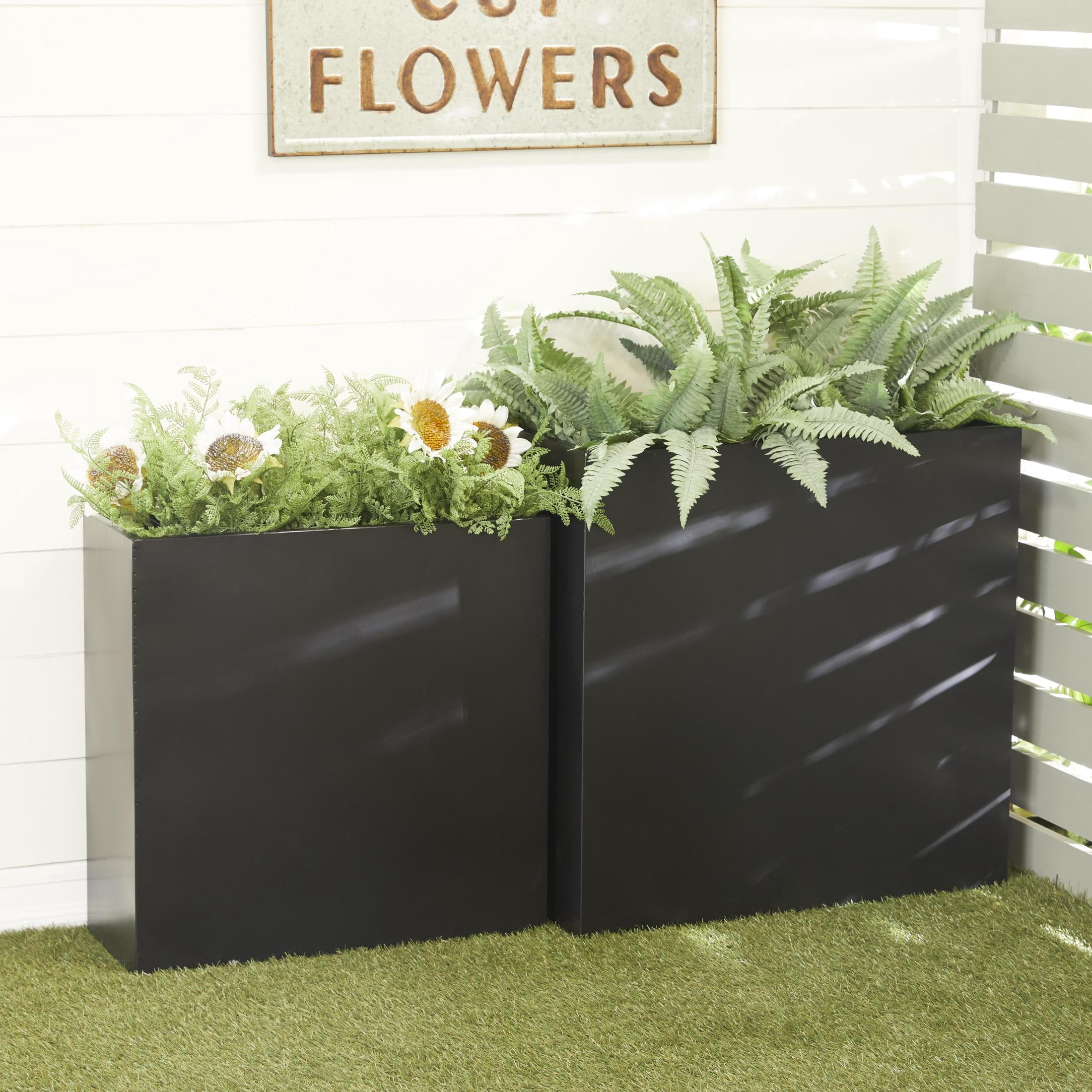 DecMode 28", 24"H Black Metal Planter (2 Count)