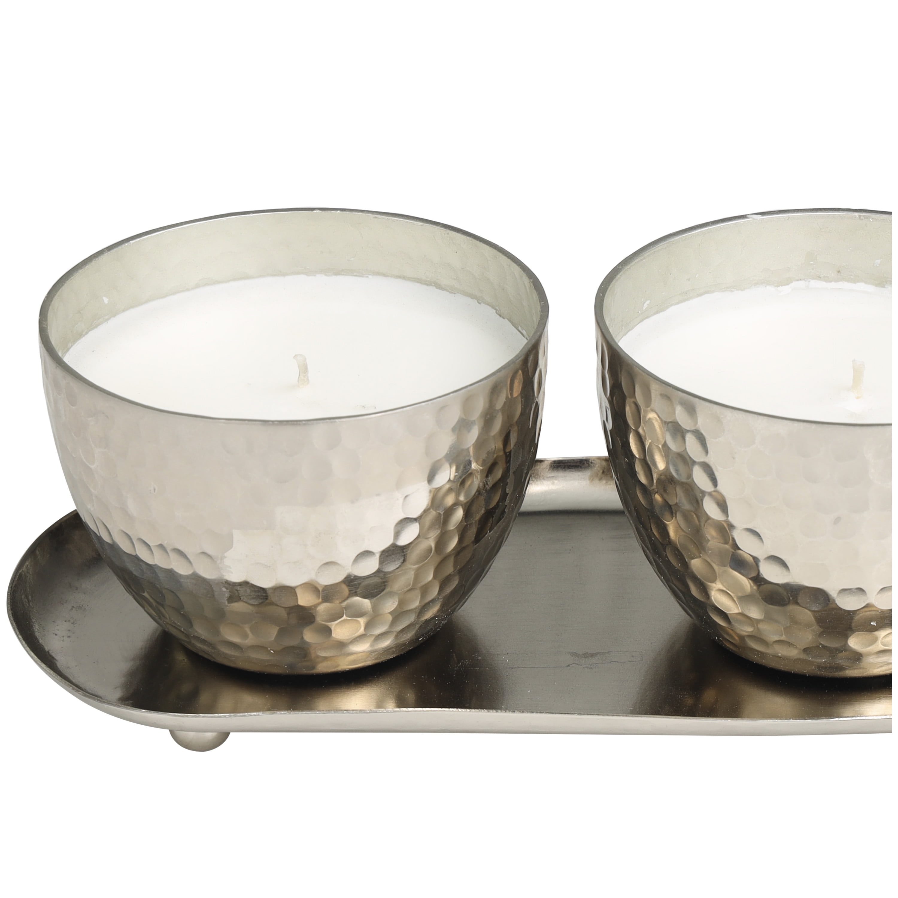 CosmoLiving by Cosmopolitan 2 Holder Silver Metal Sweet Bamboo Scented Hammered 10 oz 1 Wick Candle with White Wax, (Set of 2)