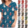 thumbnail image 1 of Christmas Women Nursing Uniform Scrub Short Sleeve T-shirt Xmas Blouse Tee Tops V Neck, 1 of 1