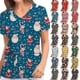 thumbnail image 1 of Christmas Women Nursing Uniform Scrub Short Sleeve T-shirt Xmas Blouse Tee Tops V Neck, 1 of 1