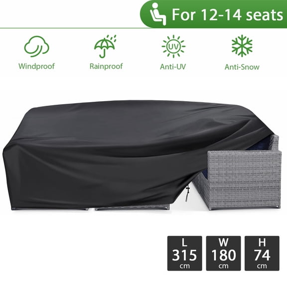 YEERSWAG Patio Furniture Cover Waterproof 124x70x29 inches Outdoor Furniture Cover Extra Large Patio Set Table Covers Rectangular with 4 Windproof Buckles Fits 12-14Seat, Black