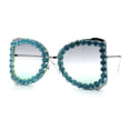 thumbnail image 4 of Womens Large Rhinestone Show Light Rim Trim Metal Rim Butterfly Sunglasses Silver Teal - Smoke, 4 of 8