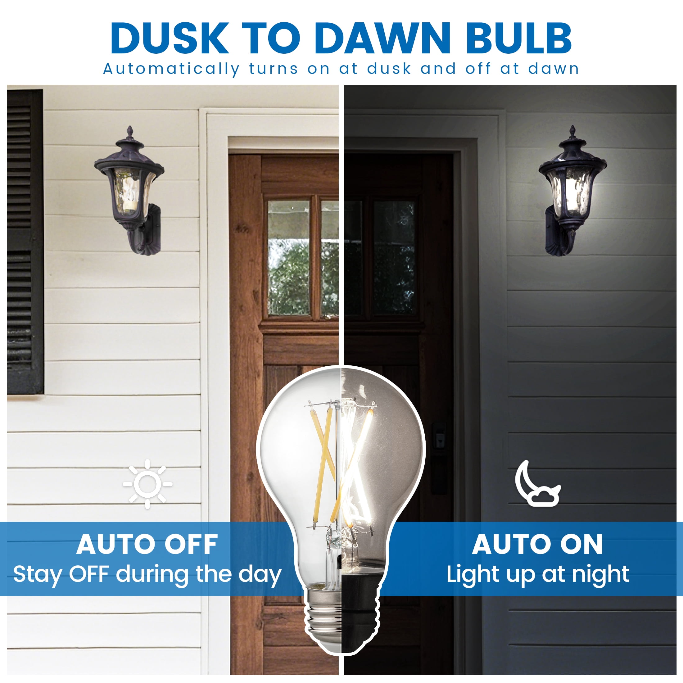 Great Value A19 Dusk to Dawn Auto on/off LED Light Bulb, 8.5-Watt (60W Equivalent) E26 Base (2 Pack)