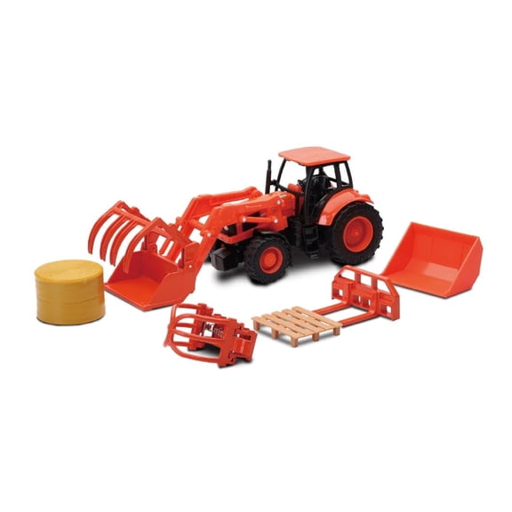New Ray Kubota Farm Tractor with Interchangeable Attachments 1:32 Scale Model Vehicle Set
