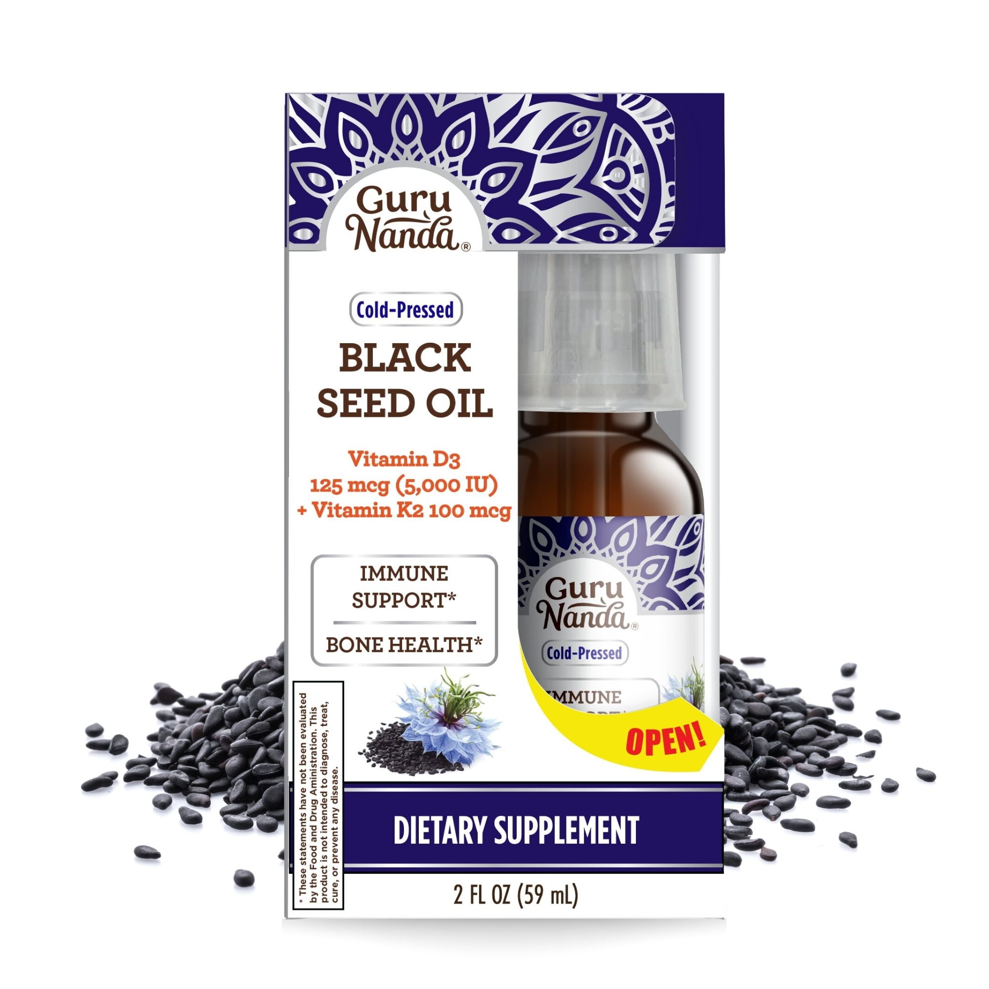 GuruNanda Cold Pressed Black Seed Oil Liquid Dietary Supplement with