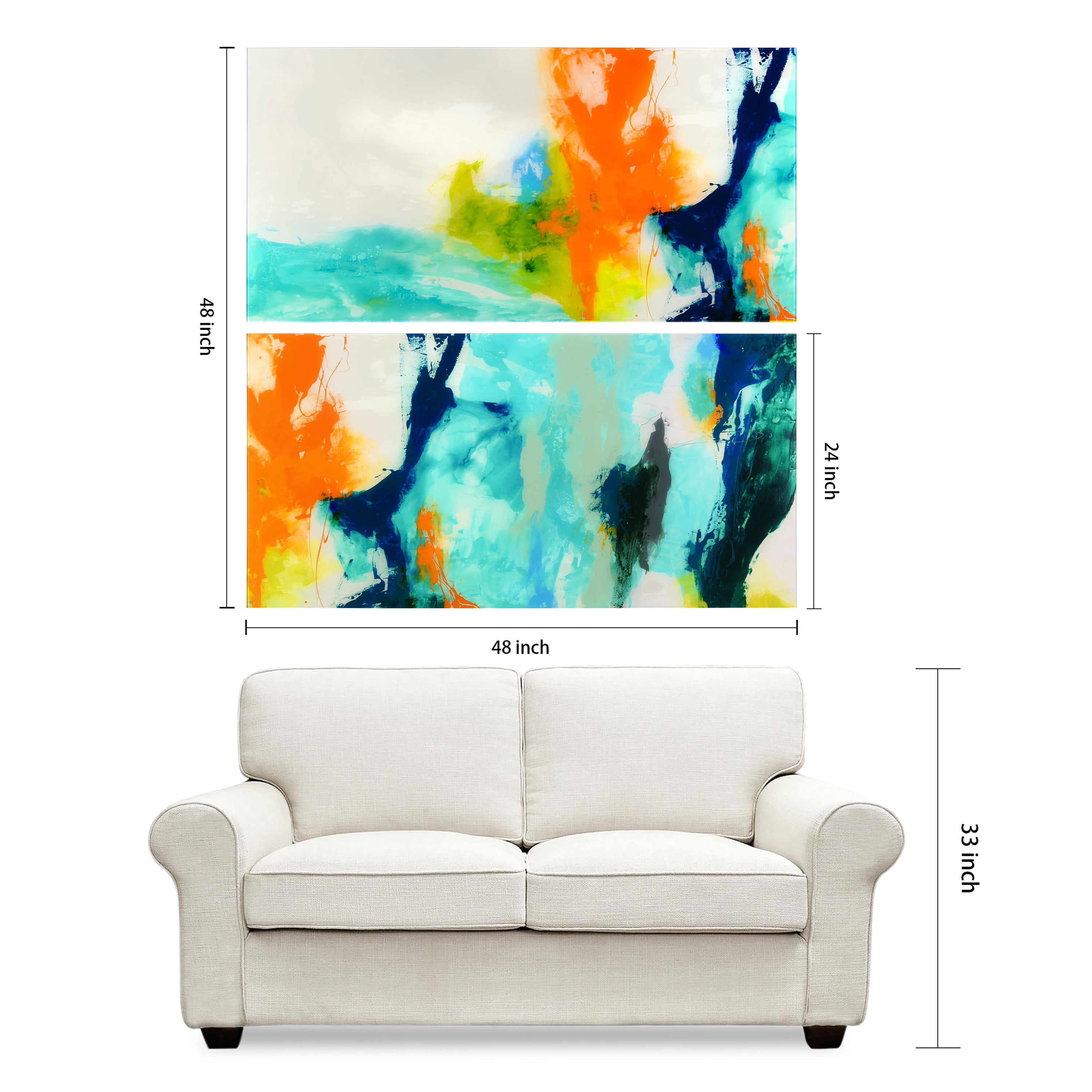 Empire Art Direct Tidal Abstract 1 & 2 Frameless Free Floating Tempered Glass Panel Graphic Wall Art, 24" x 48" each, Ready to Hang