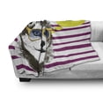 thumbnail image 3 of Alaskan Malamute Soft Flannel Fleece Blanket, Purple Stripes with Husky Sketch Yellow Hipster Glasses Hello Summer Words, Cozy Plush for Indoor and Outdoor Use, 70" x 90", Multicolor, by Ambesonne, 3 of 6