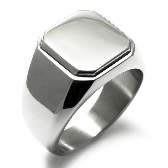 Tioneer Stainless Steel Silver, Black, Gold Square Flat Top Biker Style Polished Signet Ring