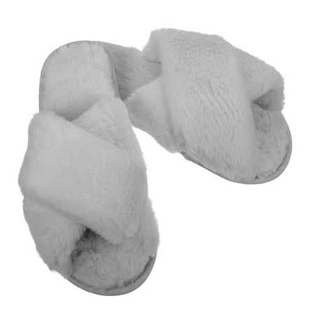 

1 Pair Women Cross Band Slippers Plush Furry Cozy Open Toe Household Shoes