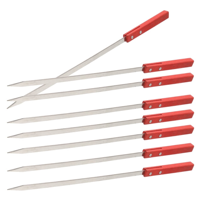 8 Pcs Bâtons de Barbecue en Acier Inoxydable Brochettes de Barbecue Fourchettes à Viande avec Poignée en Bois