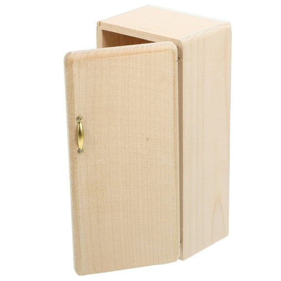 LOLIPPYY Dollhouse Refrigerator Wooden Beige 1Pack for Home Decor and Kitchen Scene