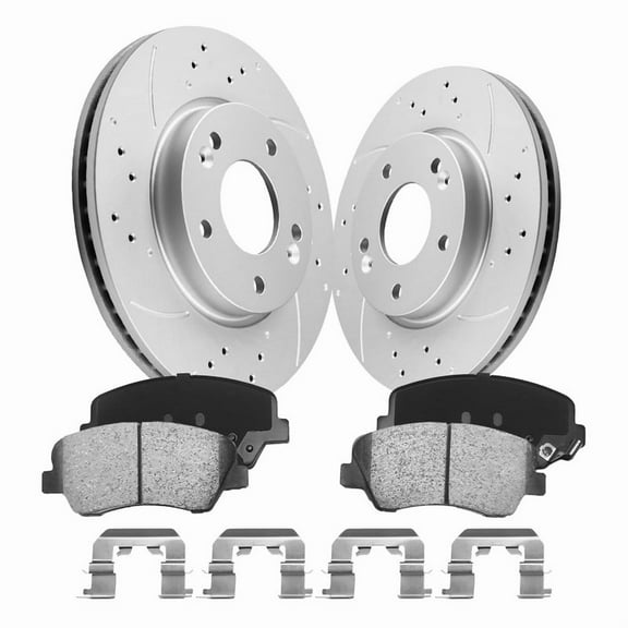 Aurogenix Front Brake Rotors and Brake Pads Compatible with Select Hyundai and Kia Models - Elantra, Elantra Coupe, Elantra GT, For Veloster, Forte, Geomet Coated Front Brake Rotors, 11in