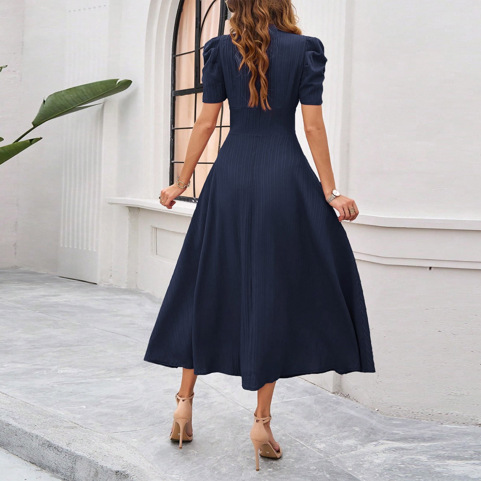 Women's Short Sleeve Dress High Waist V Neck Puff Sleeve Dresses Wedding Guest Formal Evening Party Maxi Dress Woman Dresses Casual Long Sleeve Dresses Casual for Women Petite Dresses for Women Summer
