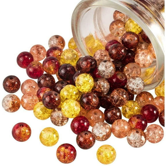 DIY 200pcs Spray Painted Crackle Glass Beads 8mm Fall Beads Round Handcrafted Loose Beads Autumn Baking Painted Beads for Harvest Thanksgiving Bracelet Necklace Earrings Jewelry Making DIY