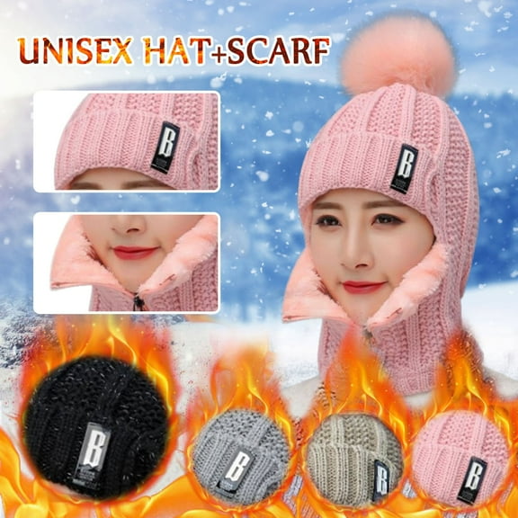 Wovilon Women GirlsWinter Warm Knitted Hat Beanie Hat Scarf Set Womens Earmuffs Add Flocking Thermal Cycling Warm Winter Hat Knitting Scarf Hat