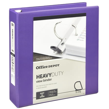 Office Depot® Brand Heavy-Duty D-Ring View Binder, 2" Rings, 54% Recycled, Purple