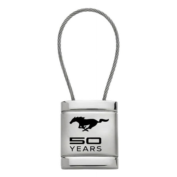 Ford Mustang 50 Years Satin Chrome Cable Key Ring (Silver)