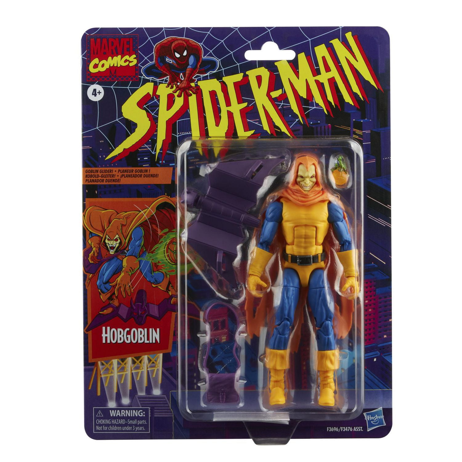 Marvel Legends Series Spider-Man, figurine Hobgoblin de 15 cm, inclut 3 accessoires : planeur, bombe-citrouille, sacoche
