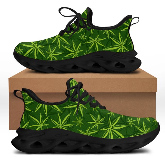Zapatos planos con estampado 3D de hojas de marihuana para mujer, transpirables, de primera calidad, informales, cómodos para caminar.