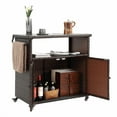 thumbnail image 4 of Outdoor Wicker Bar Cart, Rolling Rattan Beverage Serving Cart with Wheels and Glass Top, Patio Wine Bar Counter Table for Garden, Porch, Poolside, Backyard; Light Brown, 4 of 8