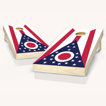 Skip's Garage Ohio Flag Solid Wood Cornhole Board Set