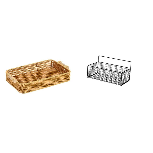 Cestas de almacenamiento,Cestas de almacenamiento de cocina tejidas con asas hechas a mano,Cesta de almacenamiento,Cesta organizadora de almacenamiento de cocina colgante de alambre,Organizador