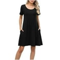 thumbnail image 2 of Robes Femmes DYTTDG Robe pour Femme Col Rond Plissée Manches Courtes Robe Trapèze Mini Économies jusqu'à 30 % de Rabais Noir, TG, 2 of 9