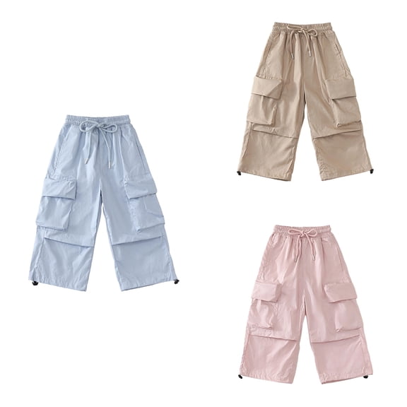 Antinious Toddler Boys Girls Solid Versatile Pocket Cargo Loose Full Length Pants