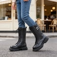 thumbnail image 2 of Kids Fall Winter Knee High Combat Boots Lace up Buckle Side Zipper Pu Faux Leather Thick Non Slip Long Shaft Boots for Girls Little & Big Kids Black, 2 of 8