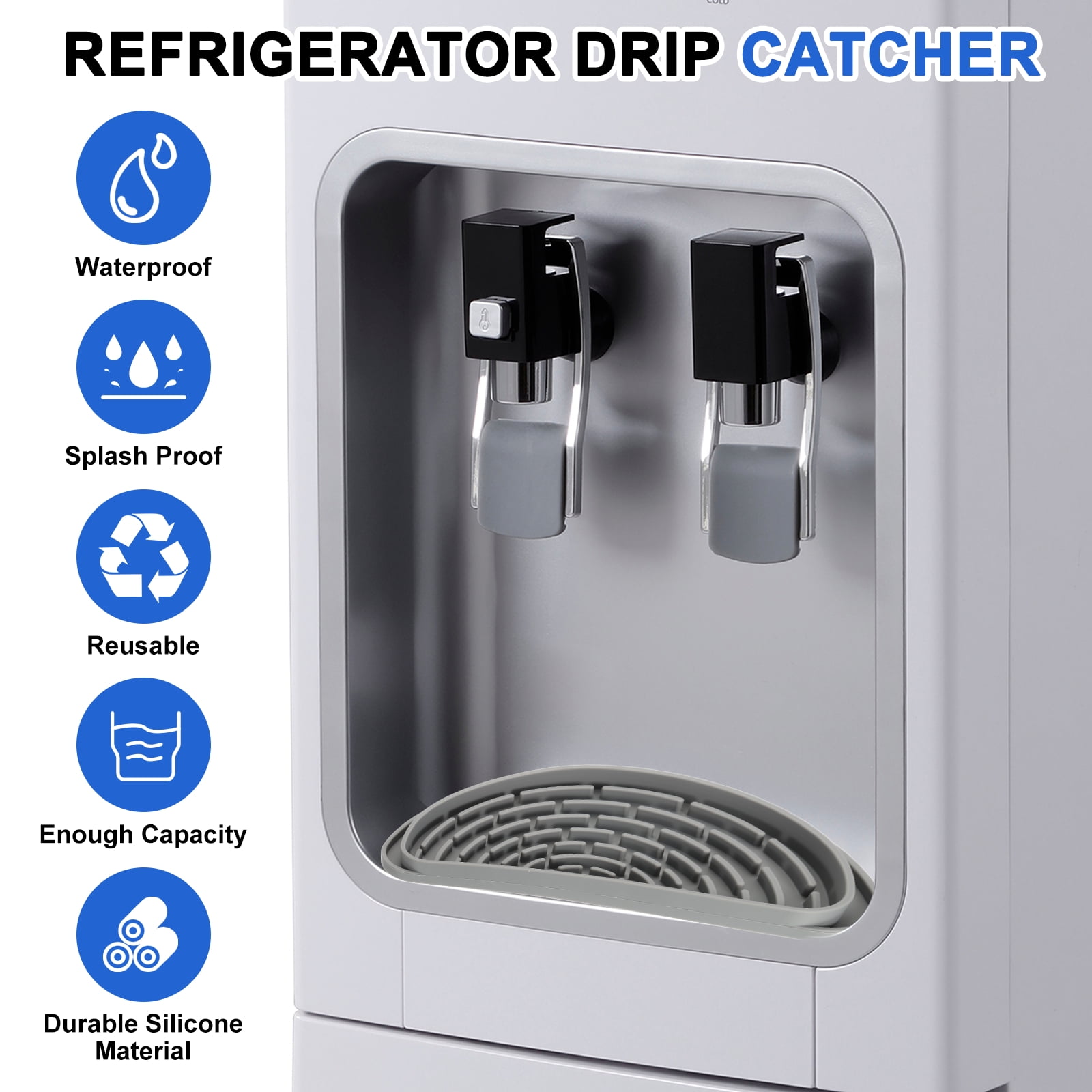 Uxcell Semi-Circular Refrigerator Drip Catcher - Non-Slip Silicone Mini Dispenser Drip Collector Fridge Spills Water Pad Catch Basin with with Rectangular Large Drain for Drainage, Grey