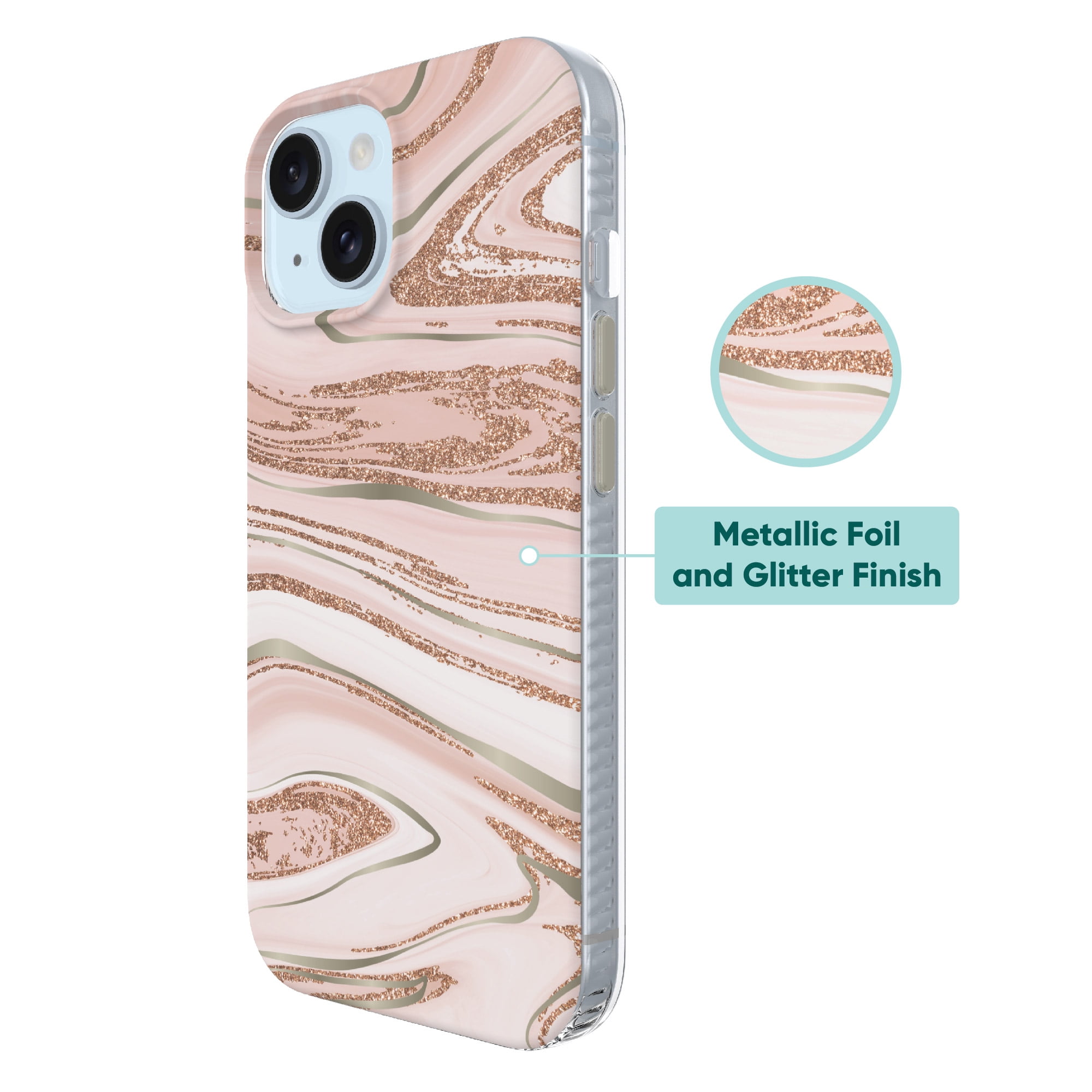 onn. Phone Case for iPhone 17e / iPhone 16e / iPhone 15 / iPhone 14 / iPhone 13 - Pink Gold Marble