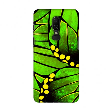 OnePlus 6 Case - Butterfly - Green Ombre Bleached Fibre Wing Collage, Hard Plastic Back Cover, Slim Profile Cute Printed Designer Snap on Case with Screen Cleaning