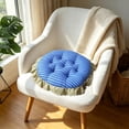 thumbnail image 4 of Lenkho Striped Tufted Round Seat Cushion with Ruffle Edge, Soft Padded Decorative Chair Pad, Comfort Thick Floor Sitting Cushion for Dining Chair, Kitchen Seat, Living Room, Bedroom Balcony, 4 of 6
