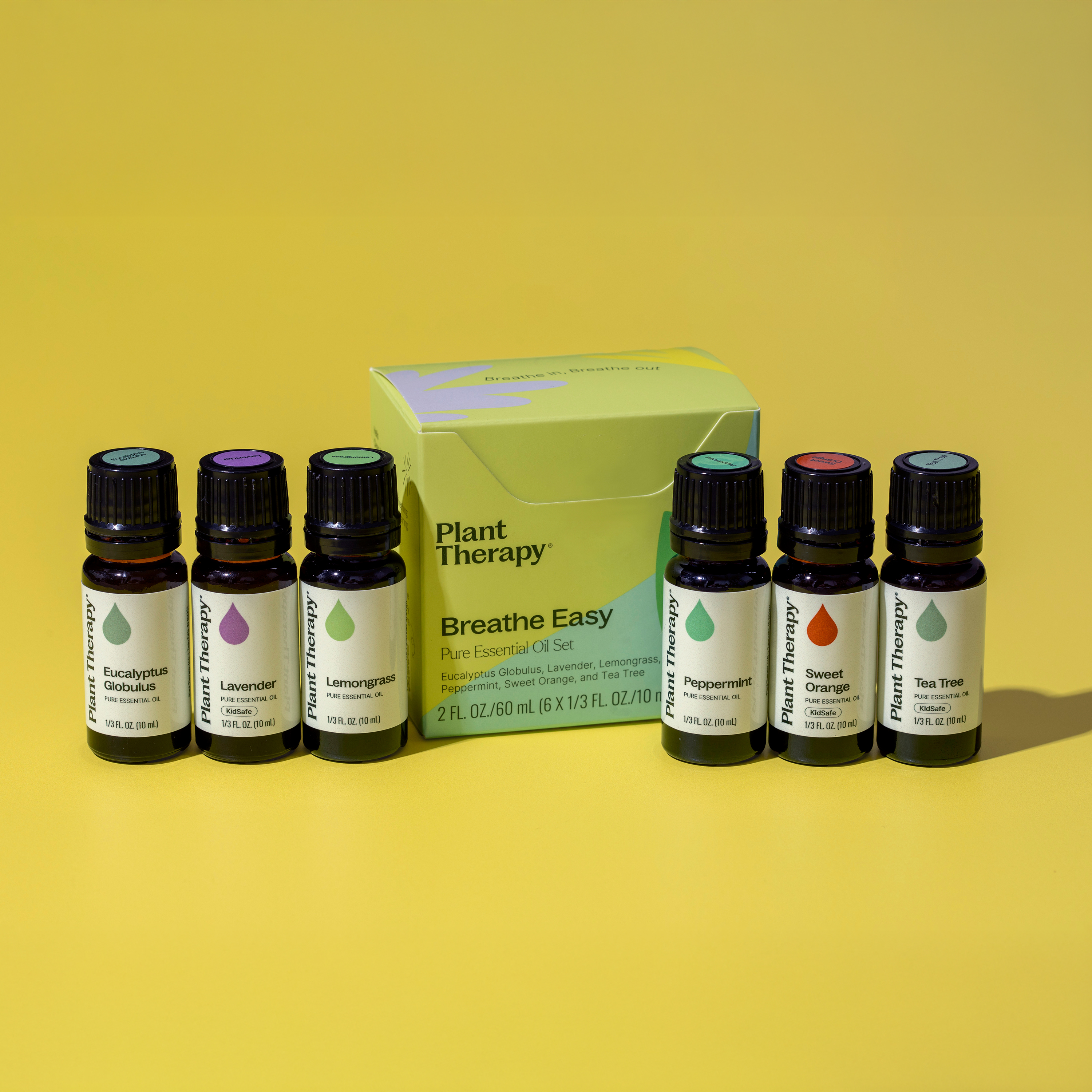 Plant Therapy Breathe Easy Essential Oil Set - Lavender, Eucalyptus, Peppermint, Lemongrass, Orange Sweet, Tea Tree, 100% Pure, Aromatherapy, Therapeutic Grade 10 mL (1/3 oz)