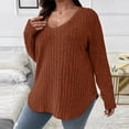 thumbnail image 4 of Sweaters for Women 2025 Oversized Long Sleeve V-Neck Ribbed Knit Plain Basic Jumper Top Womens Pullover Sweaters, 4 of 5