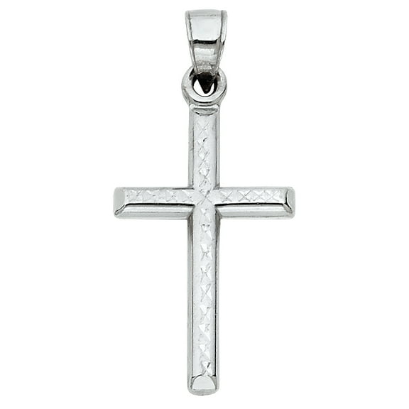 14k White Gold Small/Mini Religious Cross Charm Pendant (25mm x 16mm)